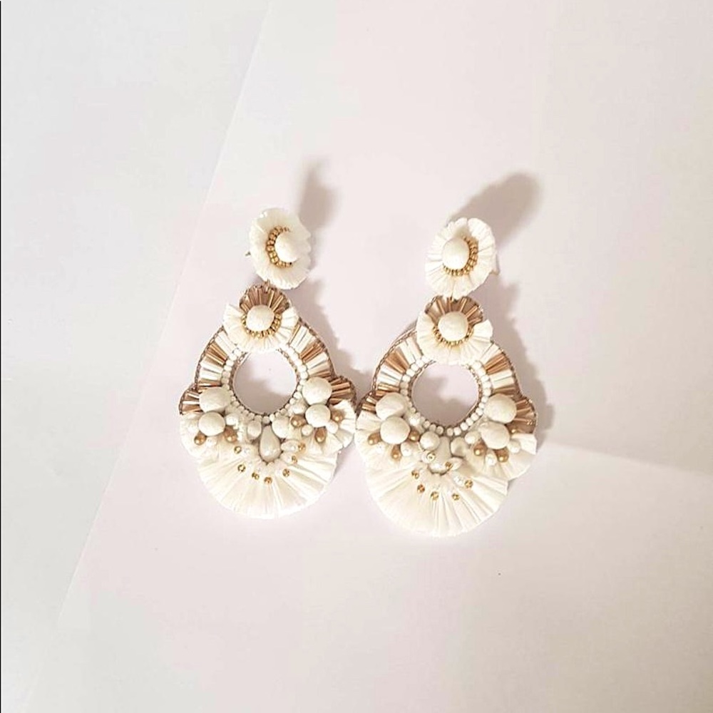 Boho Statement White and Gold Wedding Earrings